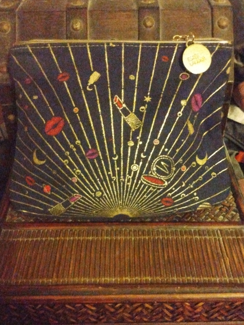 Estee Lauder Navy Cosmetic Pouch with Gold Embroidered Motif